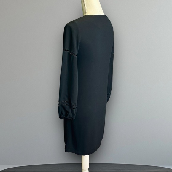 Massimo Dutti Black Viscose Pleat Front Lace Cutout Blouson Sleeve Shift Dress 4 - Picture 6 of 13